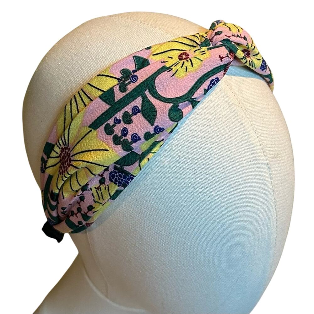 Floral Pink and Yellow Headband Knotted Top Bohemian Cottagecore Indie Artsy OS
